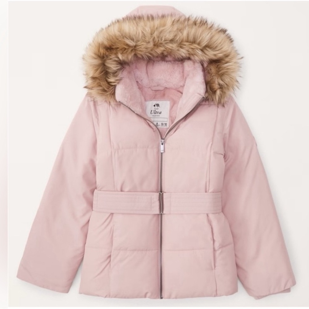 Abercrombie & Fitch Ultra Hood belt Parka Winter Puffer Pale Blush Pink Sz 15/16